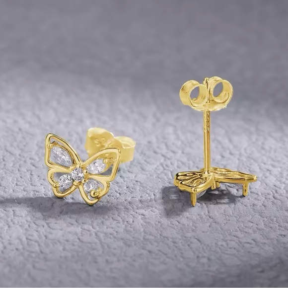925 Sterling Silver Gold Plated Butterfly Earrings - Picture 1 of 3